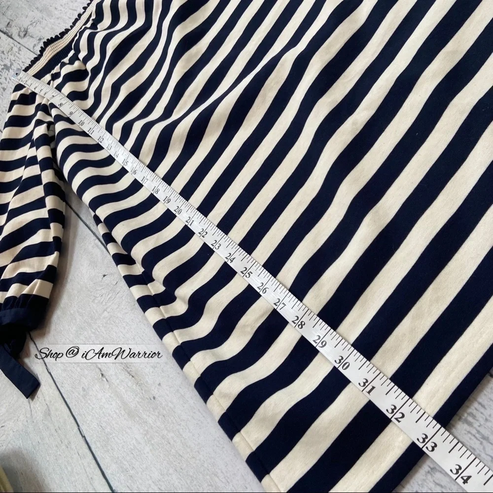 J.Crew off the shoulder navy & ivory striped tie sleeve dress *shop@iamwarrior